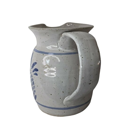 Handcrafted Stoneware Pitcher With Blue Pineapple Design – Rustic White Ceramic - Picture 2 of 6